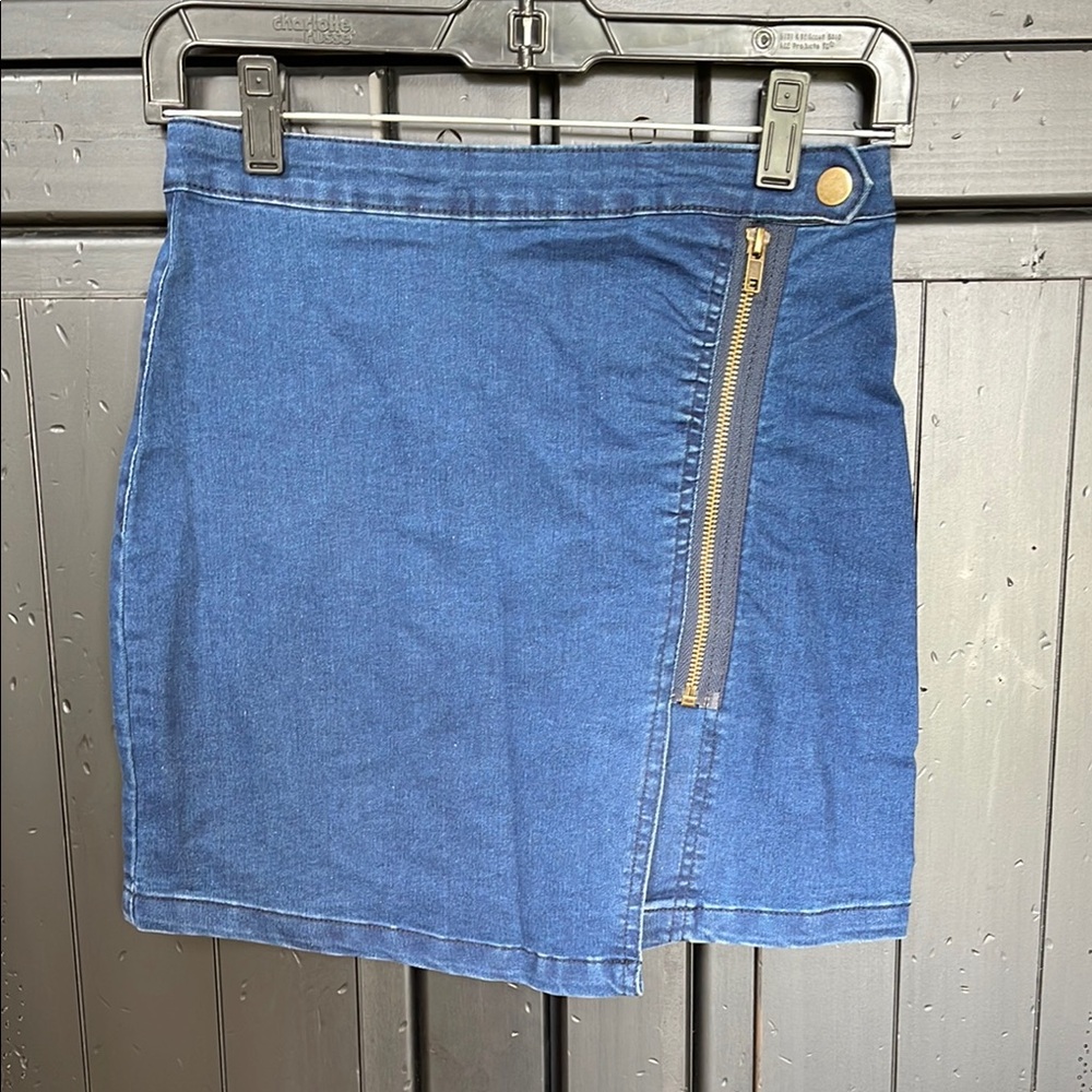 Asymmetrical denim min skirt size 2